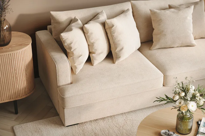 Rossita 4-sits Högervänd L-formad Djup Schäslongsoffa i Chenille - Beige - Products - Möbler - Soffa - Divansoffa & schäslongsoffa - 4 sits soffa med divan