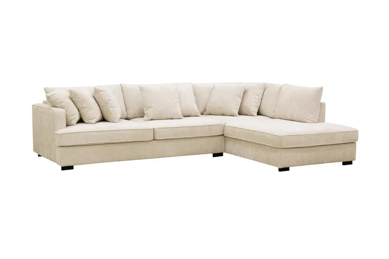 Rossita 4-sits Högervänd L-formad Djup Schäslongsoffa i Chenille - Beige - Products - Möbler - Soffa - Divansoffa & schäslongsoffa - 4 sits soffa med divan