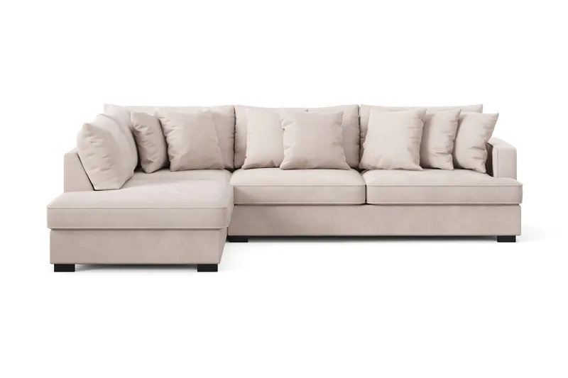 Rossita 4-sits Vänstervänd L-formad Djup Schäslongsoffa i Sammet, Beige