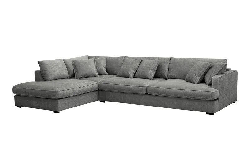 Rossita Lyx 4-sits Extra djup Soffa med Schäslong Vänster - Grå Chenille - Products - Möbler - Soffa - Divansoffa & schäslongsoffa - 4 sits soffa med divan