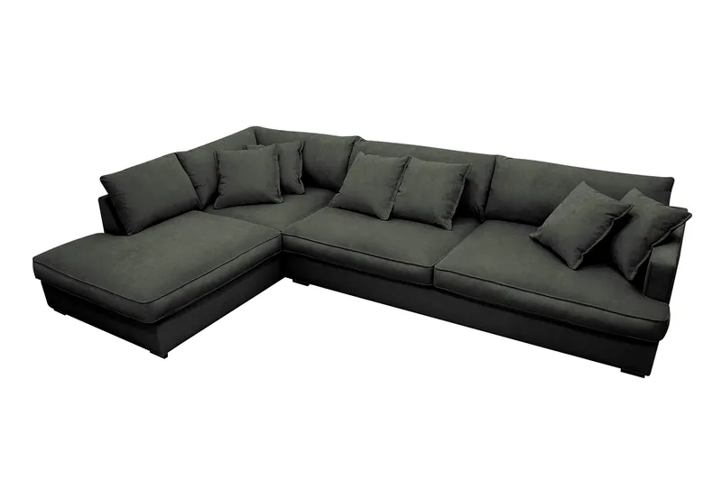 Rossita Lyx 4-sits Extra djup Soffa med Schäslong Vänster - Mörkgrön Manchester - Products - Möbler - Soffa - Divansoffa & schäslongsoffa - 4 sits soffa med divan