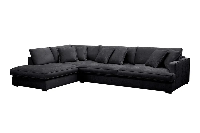 Rossita Lyx 4-sits Vänstervänd L-formad Extra Djup Schäslongsoffa i Chenille - Svart Chenille - Products - Möbler - Soffa - Divansoffa & schäslongsoffa - 4 sits soffa med divan