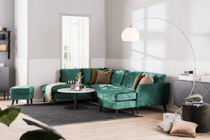 Trend 4-sits Högervänd L-formad Schäslongsoffa i Sammet - Grön - Products - Möbler - Soffa - Divansoffa & schäslongsoffa - 4 sits soffa med divan