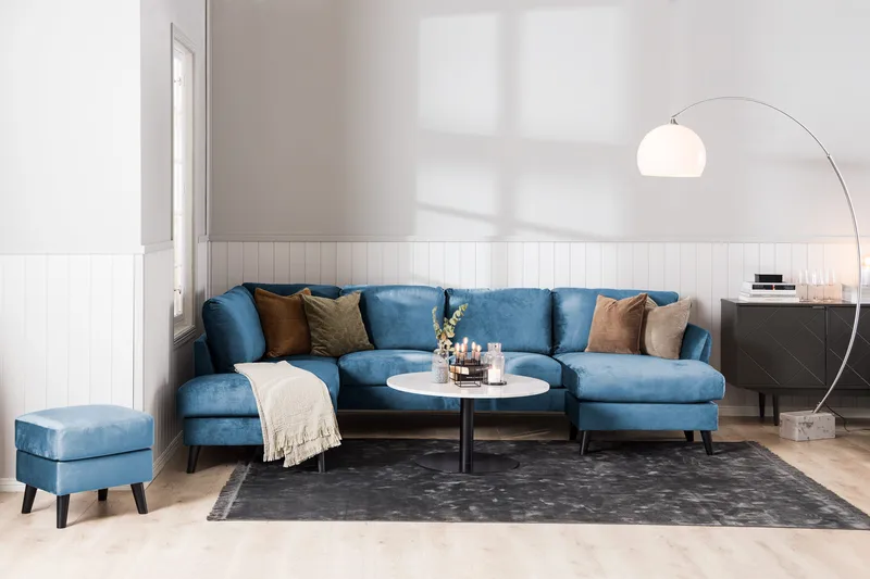 Trend 4-sits Högervänd U-formad Soffa med Divan och Schäslong i Sammet - Blå - Products - Möbler - Soffa - Divansoffa & schäslongsoffa - 4 sits soffa med divan