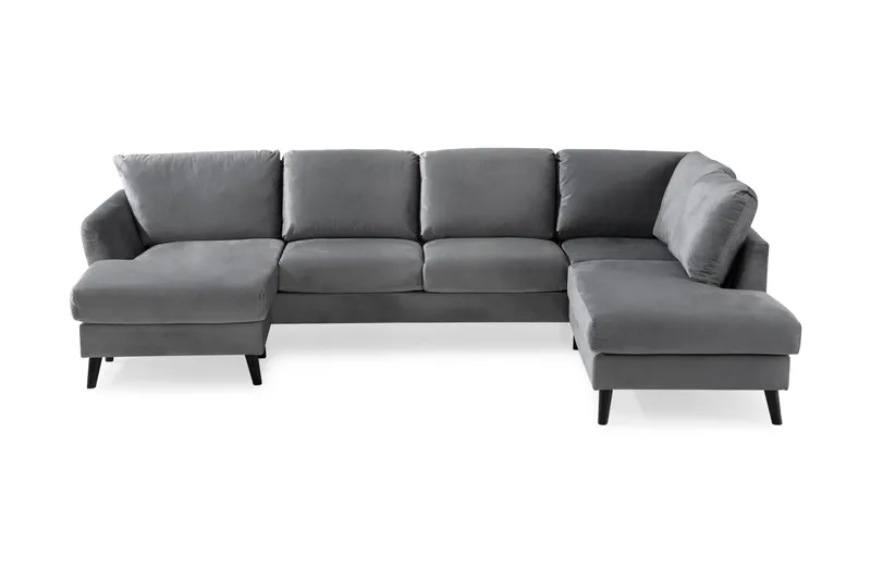 Trend 4-sits Högervänd U-formad Soffa med Divan och Schäslong i Sammet, Ljusgrå