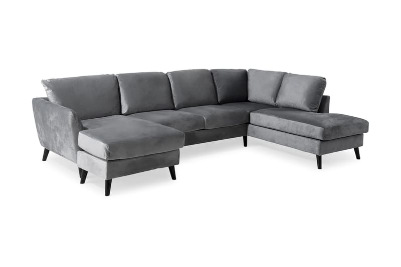 Trend 4-sits Högervänd U-formad Soffa med Divan och Schäslong i Sammet - Ljusgrå - Products - Möbler - Soffa - Divansoffa & schäslongsoffa - 4 sits soffa med divan