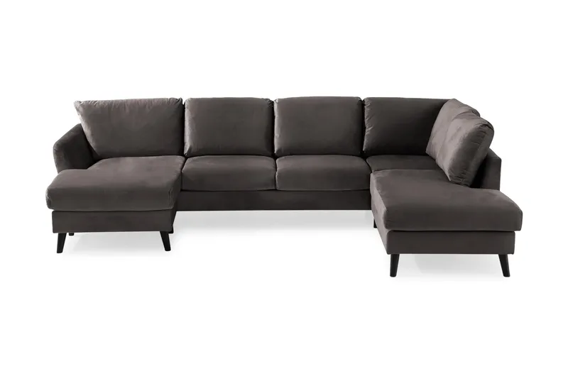 Trend 4-sits Högervänd U-formad Soffa med Divan och Schäslong i Sammet, Mörkgrå