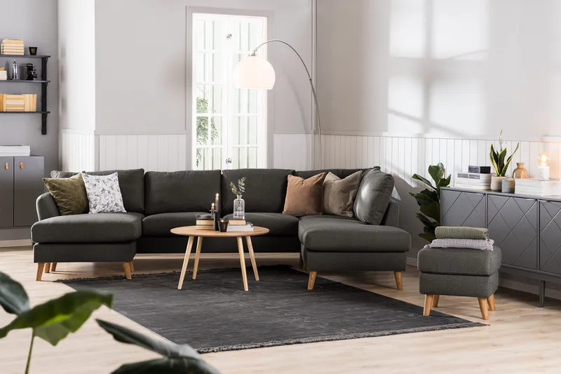 Trend 4-sits Högervänd U-formad Soffa med Divan och Schäslong i Tyg - Svart - Products - Möbler - Soffa - Divansoffa & schäslongsoffa - 4 sits soffa med divan