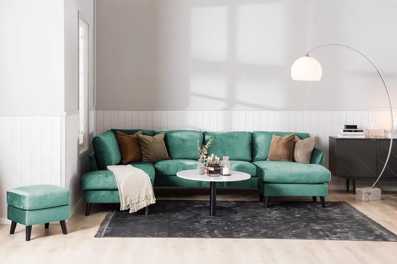 Trend 4-sits Vänstervänd L-formad Schäslongsoffa i Sammet - Grön - Products - Möbler - Soffa - Divansoffa & schäslongsoffa - 4 sits soffa med divan