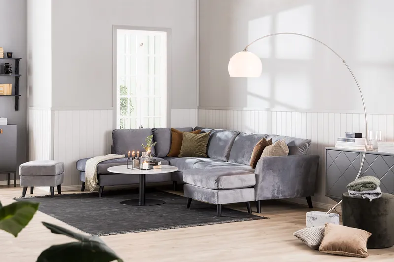 Trend 4-sits Vänstervänd L-formad Schäslongsoffa i Sammet - Ljusgrå - Products - Möbler - Soffa - Divansoffa & schäslongsoffa - 4 sits soffa med divan