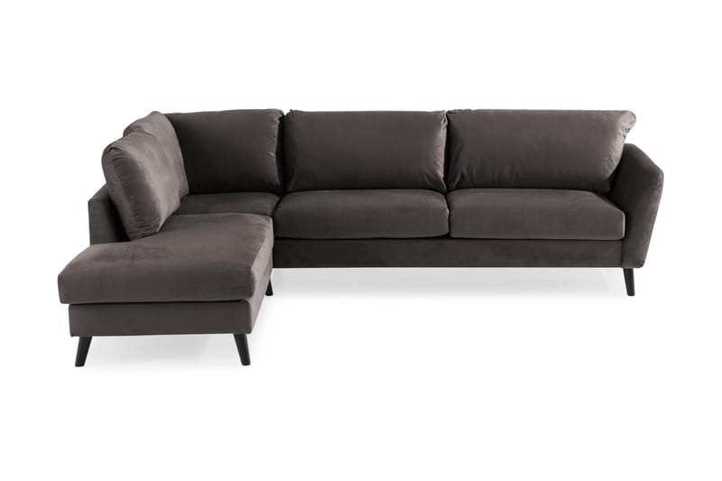 Trend 4-sits Vänstervänd L-formad Schäslongsoffa i Sammet, Mörkgrå