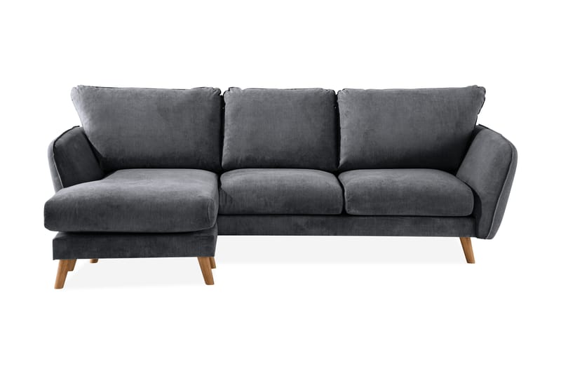 Trend Lyx 3-sits Vänstervänd L-formad Divansoffa i Tyg, Mörkgrå