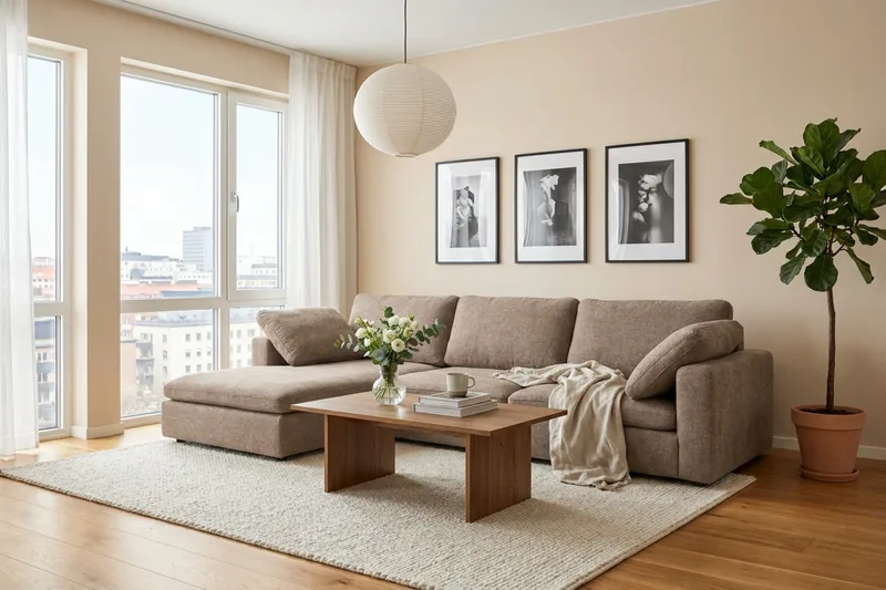 Visby 4-sits L-formad Djup Vändbar Soffa med Divan i Tyg - Brun - Products - Möbler - Soffa - Divansoffa & schäslongsoffa - 4 sits soffa med divan