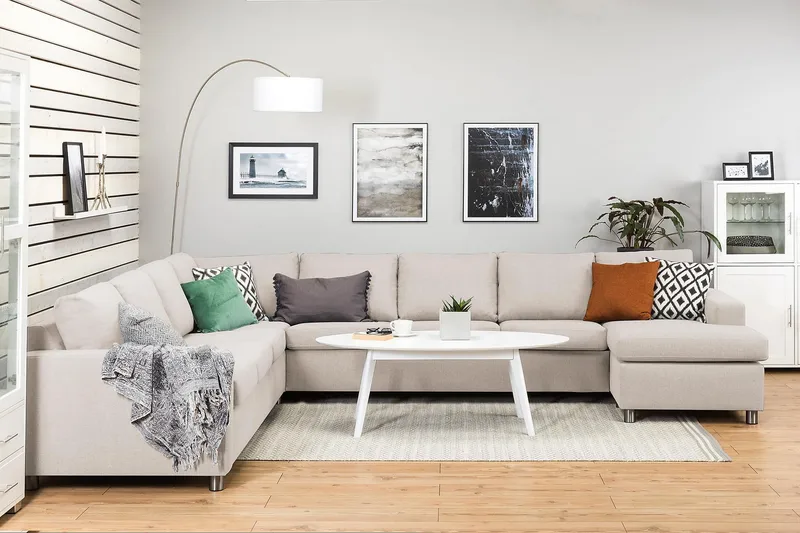 Crazy 7-sits Högervänd U-formad XX-Large Hörnsoffa med divan i Tyg - Beige - Products - Möbler - Soffa - Hörnsoffa - Hörnsoffa med divan