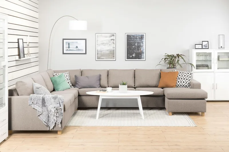 Crazy 7-sits Högervänd U-formad XX-Large Hörnsoffa med divan i Tyg - Beige - Products - Möbler - Soffa - Hörnsoffa - Hörnsoffa med divan