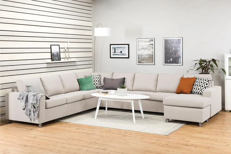 Crazy 7-sits Högervänd U-formad XX-Large Hörnsoffa med divan i Tyg - Beige - Products - Möbler - Soffa - Hörnsoffa - Hörnsoffa med divan