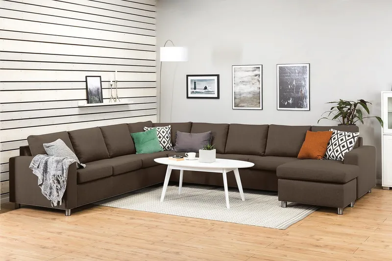 Crazy 7-sits Högervänd U-formad XX-Large Hörnsoffa med divan i Tyg - Brun - Products - Möbler - Soffa - Hörnsoffa - Hörnsoffa med divan
