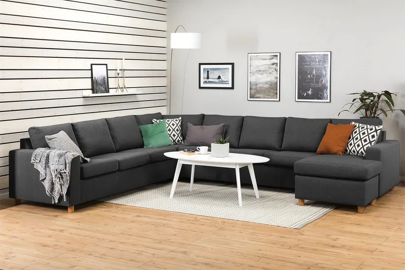 Crazy 7-sits Högervänd U-formad XX-Large Hörnsoffa med divan i Tyg - Mörkgrå - Products - Möbler - Soffa - Hörnsoffa - Hörnsoffa med divan