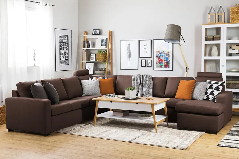 Crazy 7-sits Vändbar U-formad XX-Large Hörnsoffa med divan i Tyg - Brun - Products - Möbler - Soffa - Hörnsoffa