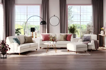 Howard Lyx 3-sits Sammetssoffa - Krämvit - Products - Möbler - Soffa - 3 sits soffa