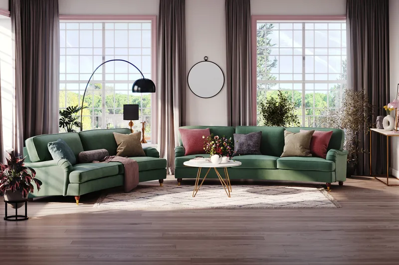 Howard Lyx 3-sits Svängd Sammetssoffa - Mörkgrön - Products - Möbler - Soffa - 3 sits soffa