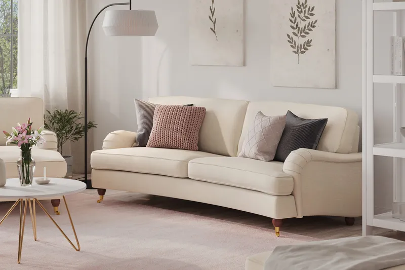 Howard Lyx 3-sits Svängd Tygsoffa, Beige