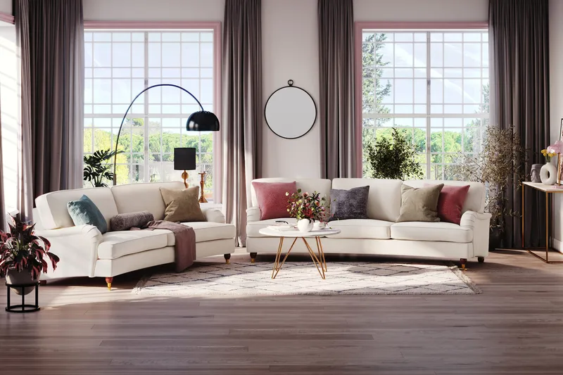 Howard Lyx 4-sits Svängd Sammetssoffa - Krämvit - Products - Möbler - Soffa - Sammetssoffa