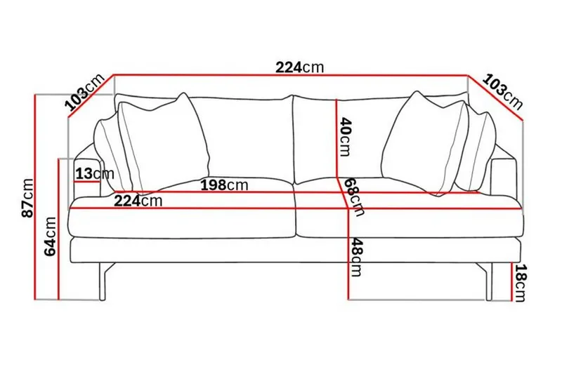 Menard 4-sits Djup Manchestersoffa - Grå - Products - Möbler - Soffa - 4 sits soffa