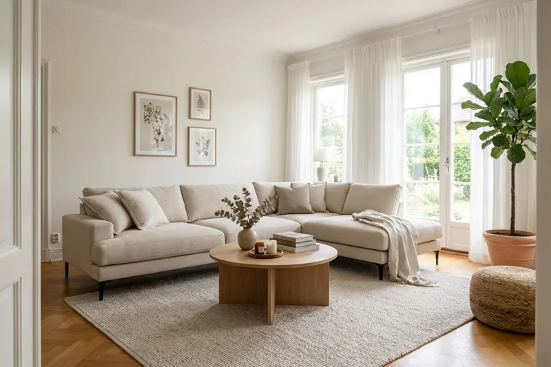 Menard Premium 5-sits Högervänd L-formad Djup Schäslongsoffa i Tyg - Beige - Products - Möbler - Soffa - Divansoffa & schäslongsoffa