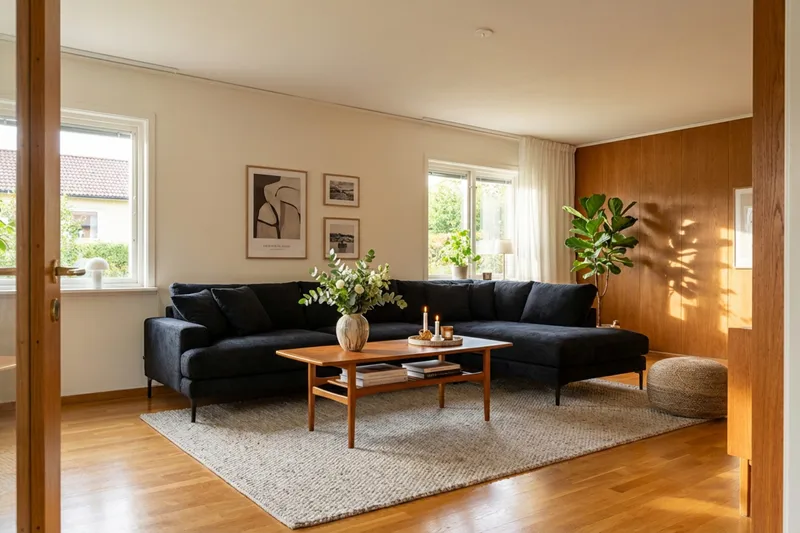 Menard Premium 5-sits Högervänd L-formad Djup Schäslongsoffa i Chenille - Svartt - Products - Möbler - Soffa - Divansoffa & schäslongsoffa