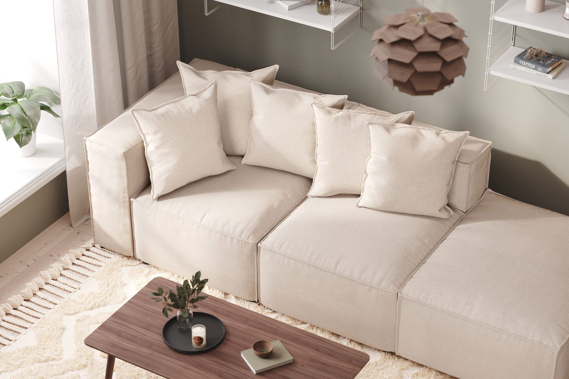Cubo 3-sits Djup Modulsoffa + Fotpall i Tyg - Beige - Products - Möbler - Soffa - Modulsoffa - Komplett modulsoffa