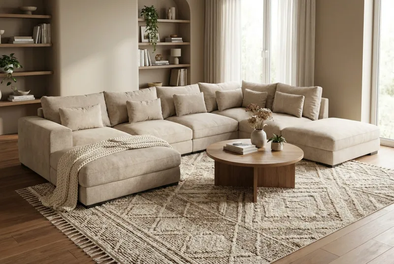 Dubai Stor U Soffa modul med Divan Vänster Extra Djup i Chenille - Beige - Products - Möbler - Soffa - Modulsoffa - Komplett modulsoffa
