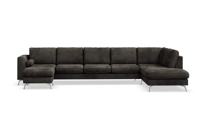 Ocean Lyx 6-sits Högervänd U-formad Soffa med Divan och Schäslong + Fotpall i Sammet, Mörkgrå