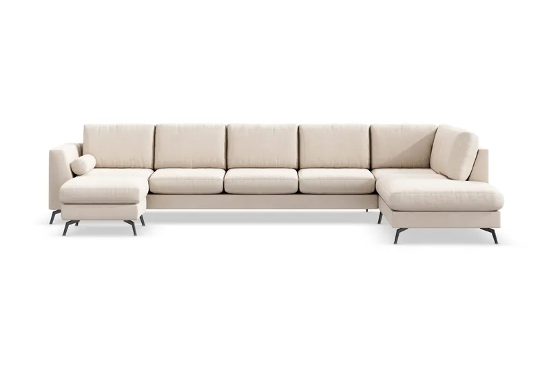 Ocean Lyx 6-sits Högervänd U-formad Soffa med Divan och Schäslong + Fotpall i Tyg, Beige