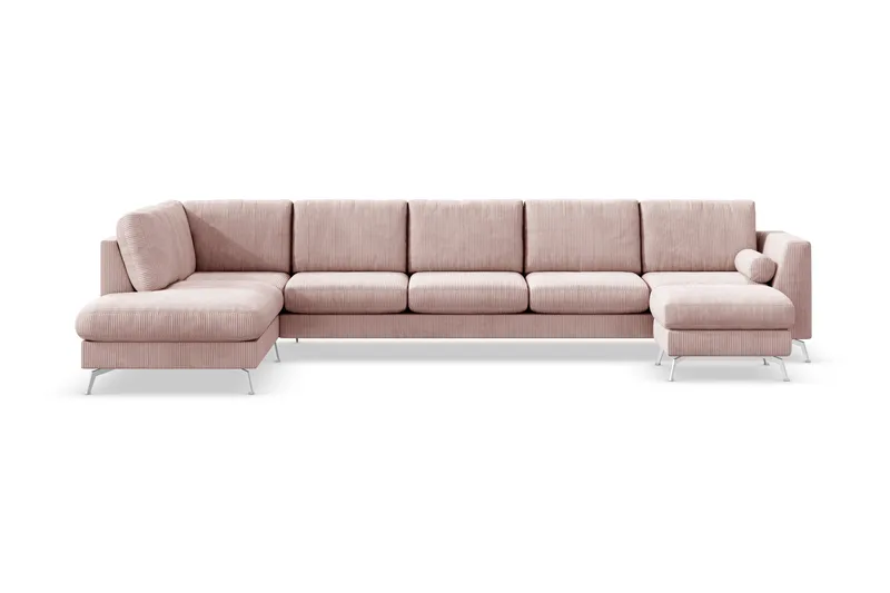 Ocean Lyx 6-sits Vänstervänd U-formad Soffa med Divan och Schäslong + Fotpall i Manchester, Rosa