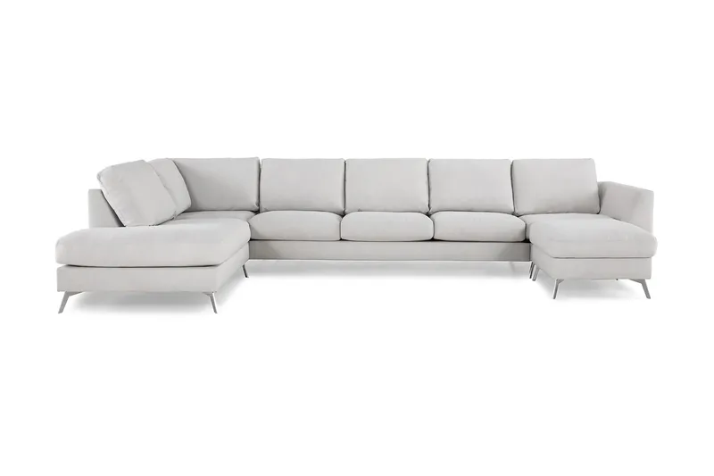 Ocean Lyx 6-sits Vänstervänd U-formad Soffa med Divan och Schäslong + Fotpall i Tyg, Ljusgrå