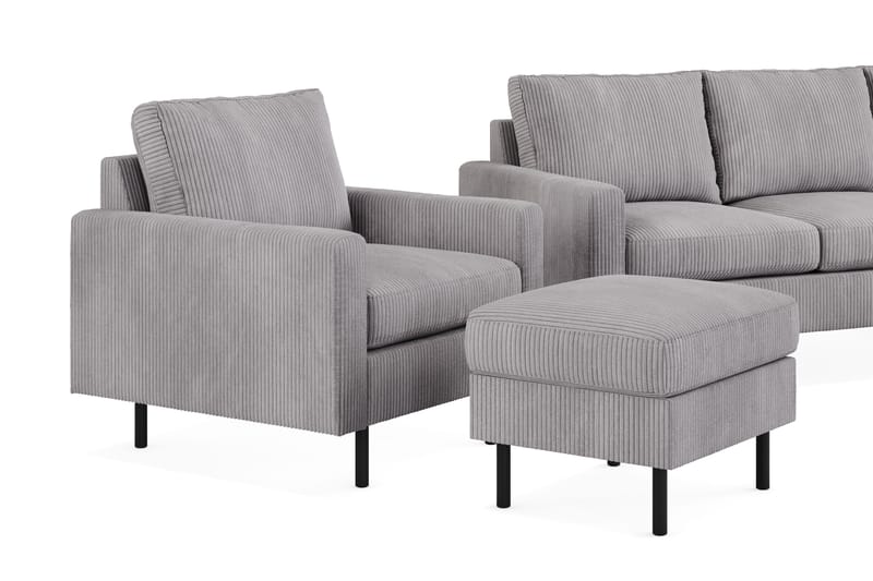 Peppe Soffgrupp 3-sits Vändbar L-formad Divansoffa + Fåtölj + Fotpall i Manchester - Mörkgrå - Products - Möbler - Soffa - Soffgrupp
