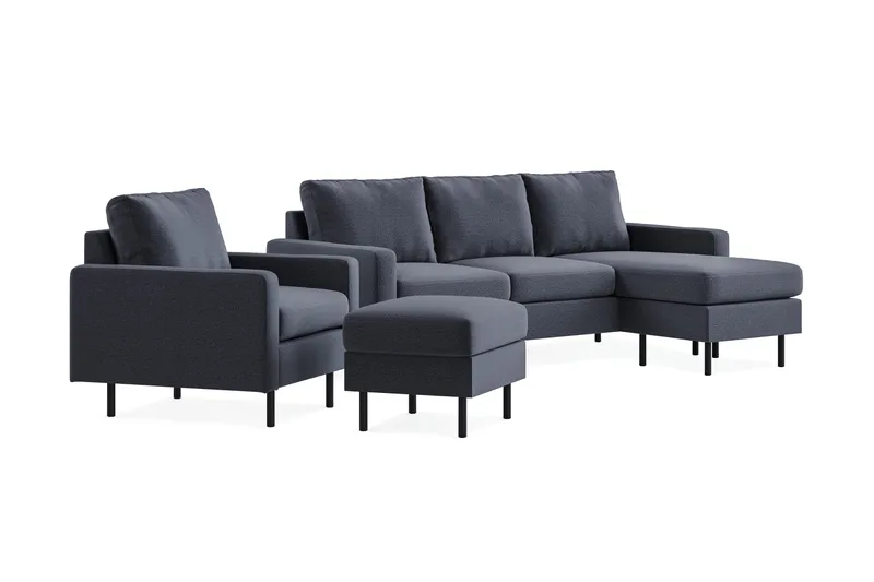 Peppe Soffgrupp 3-sits Vändbar L-formad Divansoffa + Fåtölj + Fotpall i Tyg - Mörkgrå - Products - Möbler - Soffa - Soffgrupp