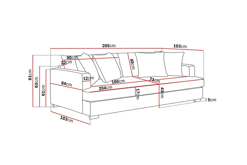 Rossita 3-sits Djup Soffa med hel dyna i Chenille - Svart - Products - Möbler - Soffa - 3 sits soffa