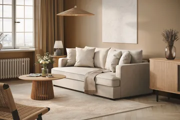 Rossita 3-sits Djup Tygsoffa med hel dyna - Beige - Products - Möbler - Soffa - 3 sits soffa