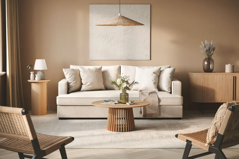 Rossita 3-sits Djup Tygsoffa med hel dyna - Beige - Products - Möbler - Soffa - 3 sits soffa