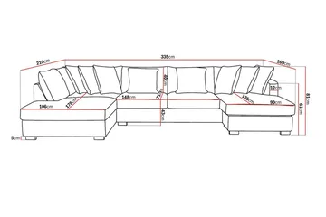 Rossita 5-sits Vänstervänd U-formad Djup Soffa med Divan och Schäslong i Tyg - Brun - Products - Möbler - Soffa - U-soffa