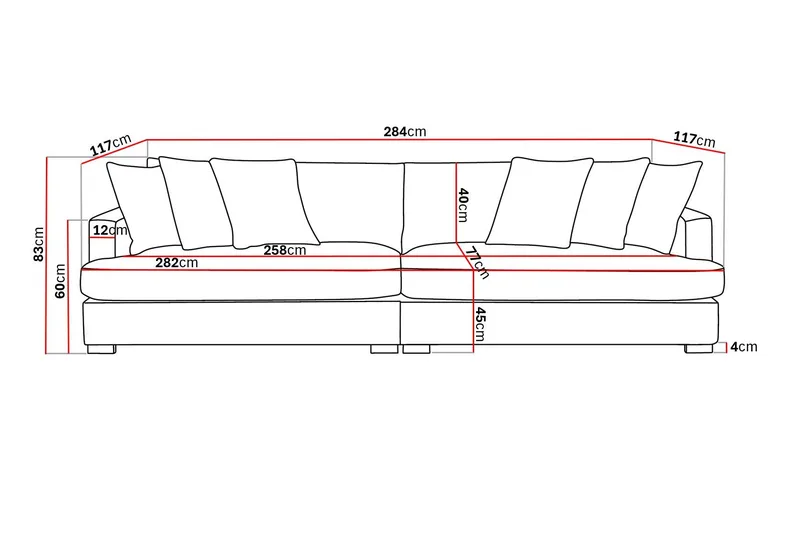 Rossita Lyx 4-sits Extra djup Soffa i Tyg - Brun - Products - Möbler - Soffa - 4 sits soffa