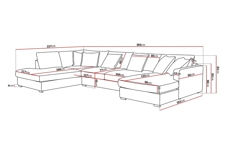 Rossita Lyx 5-sits Vänstervänd U-formad Extra djup Soffa med Divan och Schäslong i Manchester - Mörkbrun - Products - Möbler - Soffa - U-soffa