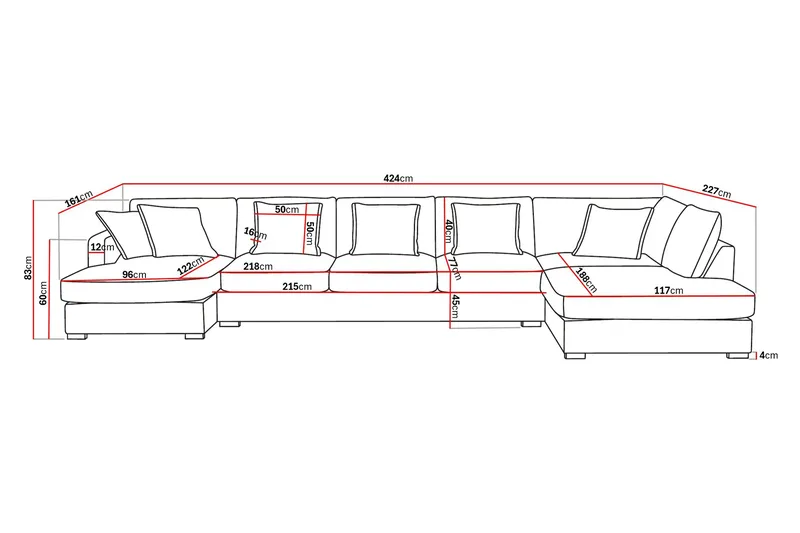 Rossita Lyx 6-sits Högervänd U-formad Extra djup Soffa med Divan och Schäslong i Tyg - Brun - Products - Möbler - Soffa - U-soffa