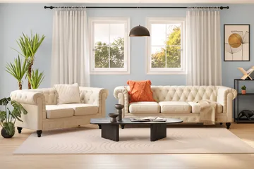 Chesterfield Lyx Soffgrupp 3-sits + 2-sits - Beige - Products - Möbler - Soffa - Soffgrupp - Chesterfield soffgrupp