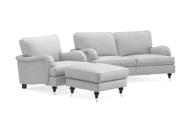 Howard Classic Soffgrupp 2-sits Soffa + Fåtölj + Fotpall i Tyg - Grå - Products - Möbler - Soffa - Soffgrupp - Howard soffgrupp