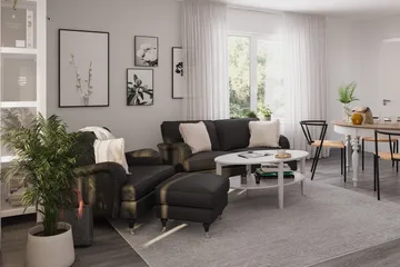 Howard Classic Soffgrupp 2-sits Soffa + Fåtölj + Fotpall i Tyg - Mörkgrå - Products - Möbler - Soffa - Soffgrupp - Howard soffgrupp