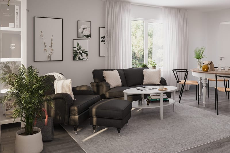 Howard Classic Soffgrupp 2-sits Soffa + Fåtölj + Fotpall i Tyg - Mörkgrå - Products - Möbler - Soffa - Soffgrupp - Howard soffgrupp