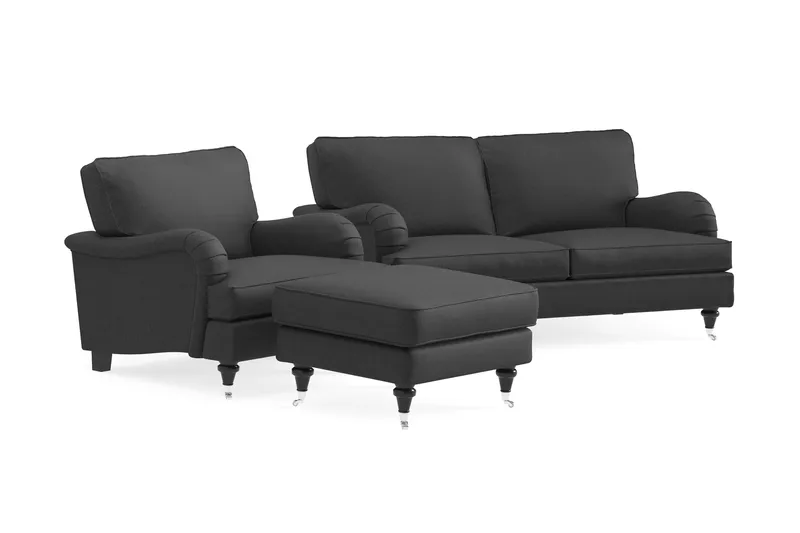 Howard Classic Soffgrupp 2-sits Soffa + Fåtölj + Fotpall i Tyg - Mörkgrå - Products - Möbler - Soffa - Soffgrupp - Howard soffgrupp